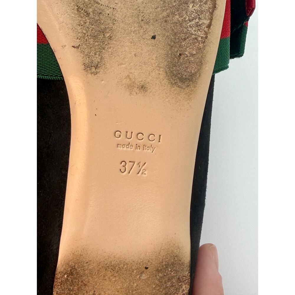 Gucci Web Stripe Sylvie Bow Ballet Flats Black Suede Size 37.5 / 7.5 Red Green - Picture 8 of 14